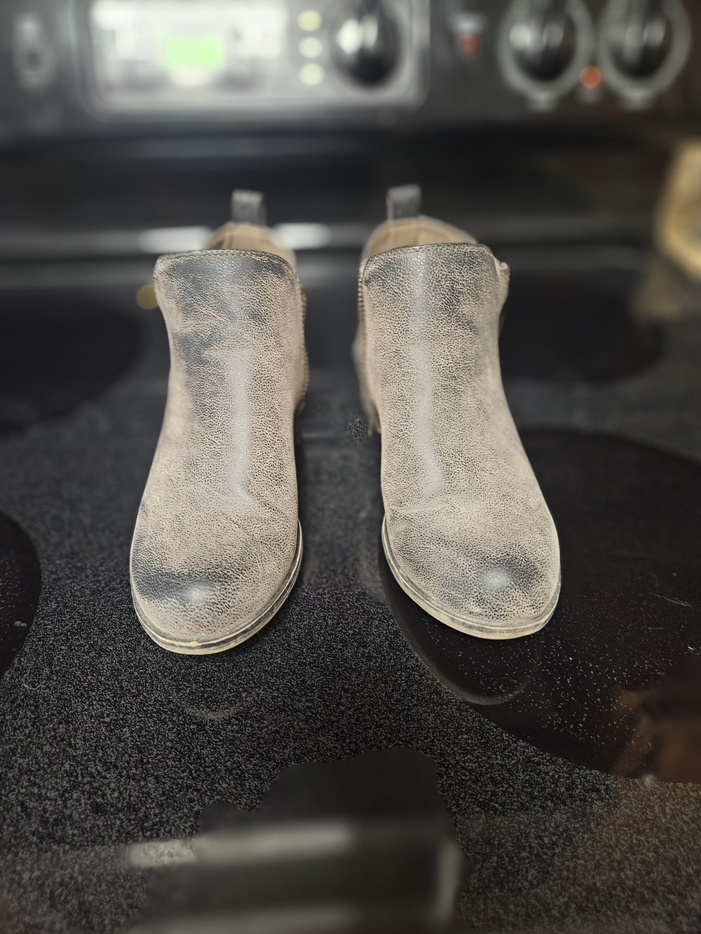 Women's Taupe Textured Slip-On Ankle Booties